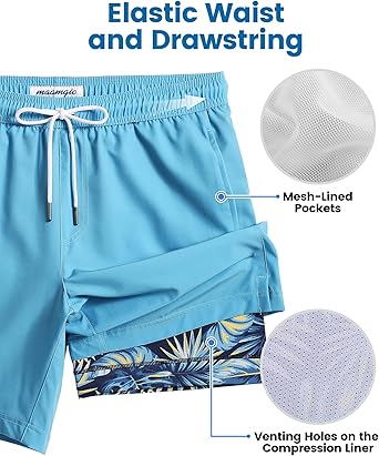 4 Pcs Mens Swim Trunks with Compression Liner 7 Inch Inseam Mens Bathing Suit Quick Dry Swimming Trunks Swimsuit