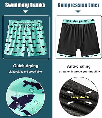 4 Pcs Men's Swim Trunks with Compression Liner 5 Inch Bathing Suit Beach Swimsuits