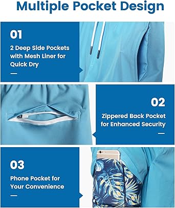 4 Pcs Mens Swim Trunks with Compression Liner 7 Inch Inseam Mens Bathing Suit Quick Dry Swimming Trunks Swimsuit
