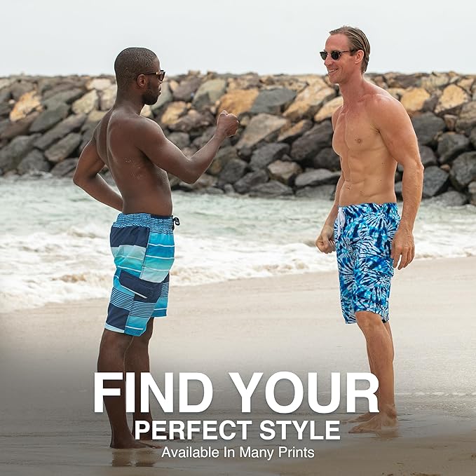 Men's Echelon Stripe Quick Dry Beach Board Shorts Swim Trunk