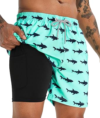 4 Pcs Men's Swim Trunks with Compression Liner 5 Inch Bathing Suit Beach Swimsuits