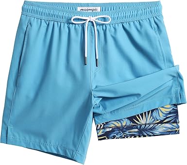 4 Pcs Mens Swim Trunks with Compression Liner 7 Inch Inseam Mens Bathing Suit Quick Dry Swimming Trunks Swimsuit