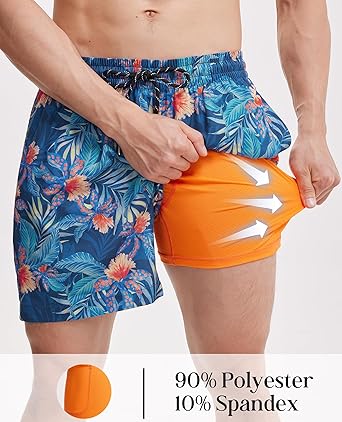 4 Pcs Mens Swim Trunks with Compression Lined Short Bathing Suits for Men 5 Inch Inseam Liner Men's Swimming Trunk