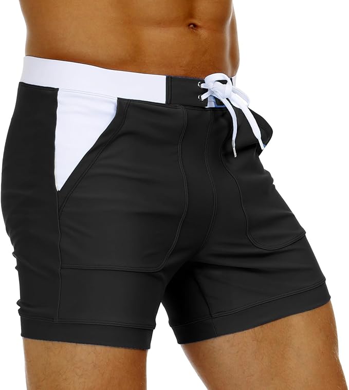 Men's Stretchy Quick-Dry Swim Trunks, 4" Inseam Swimming Shorts with Pockets for Aquatic Sports