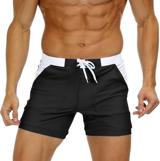 Men's Stretchy Quick-Dry Swim Trunks, 4" Inseam Swimming Shorts with Pockets for Aquatic Sports