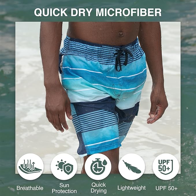 Men's Echelon Stripe Quick Dry Beach Board Shorts Swim Trunk