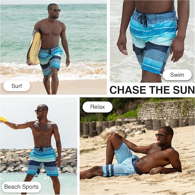 Men's Echelon Stripe Quick Dry Beach Board Shorts Swim Trunk